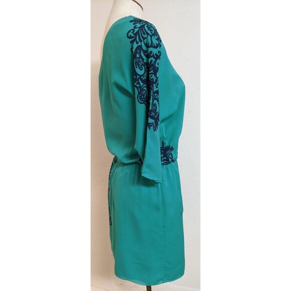 NWT~TIBI 100% Silk Teal Green w/Blue Design One-Shoulder Party Occasion Dress  4 - Picture 5 of 11